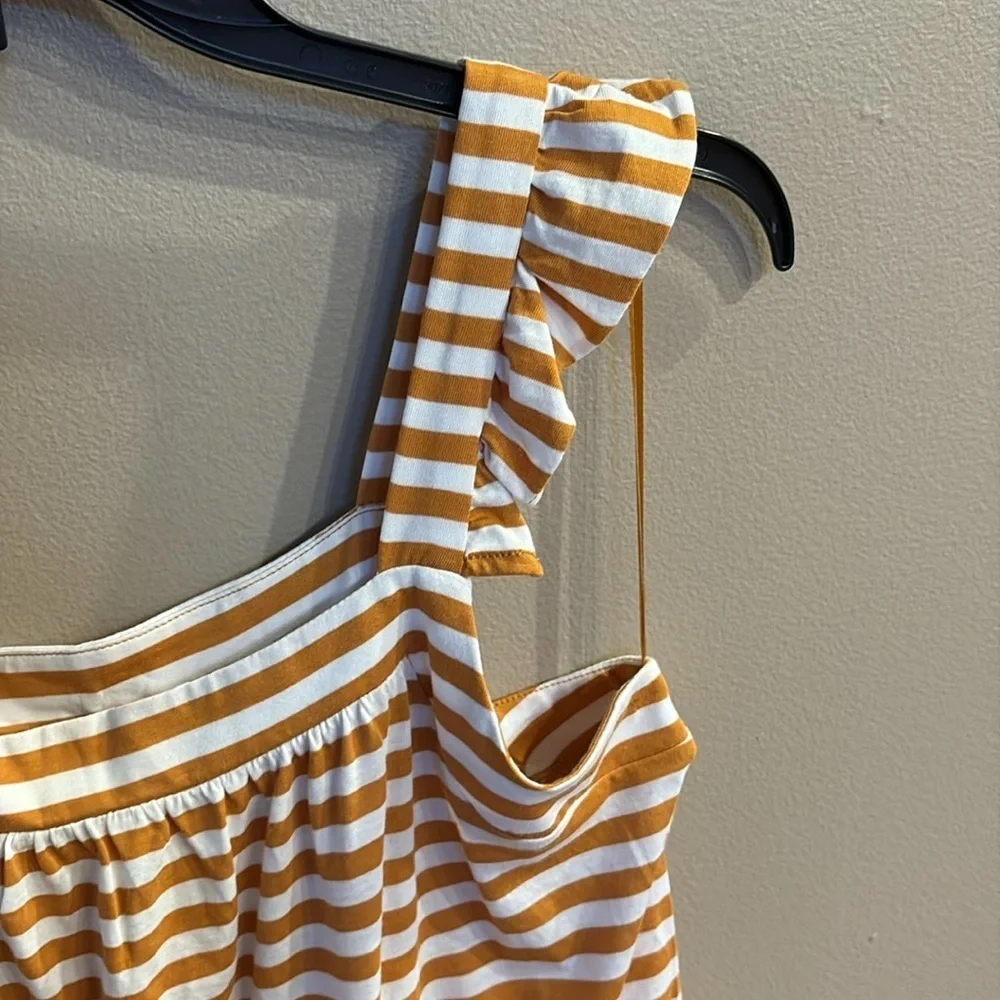 NWT Michael Kors yellow gold White Striped Tank Top cotton ruffle tank straps L
